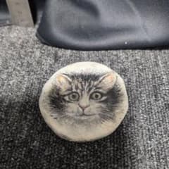 猫の顔の絵が描かれた石