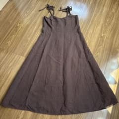 ZARA リボン キャミワンピース ブラウン M リネン