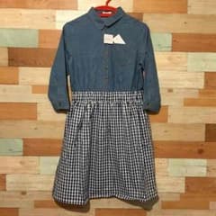 GU キッズ150 七分袖キリカエデニムワンピース 小柄な女性にも♪のサムネイル