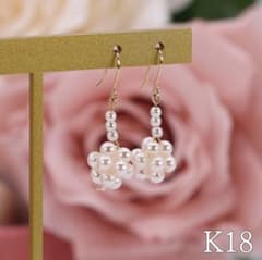 CE59 K18製 ゆらゆら天然パールピアス / イヤリング18金YGベビー淡水 