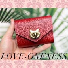 ❤【可愛さ×高級感♪】お洒落可愛い猫の総本革コンパクトミニ財布