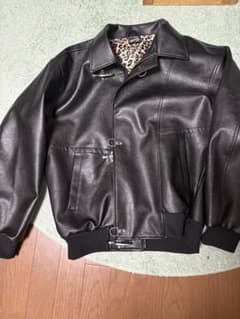 ブラックレザージャケット ヒョウ柄裏地 BELVEYファイヤーマン