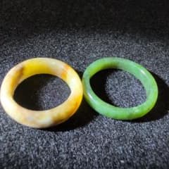 天然石 翡翠& イエローカルサイト くり抜きリング 2個セット　指輪のサムネイル