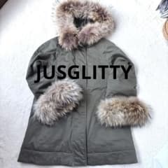 美品 ジャスグリッティー オリーブ色モッズコート フード付き - メルカリ