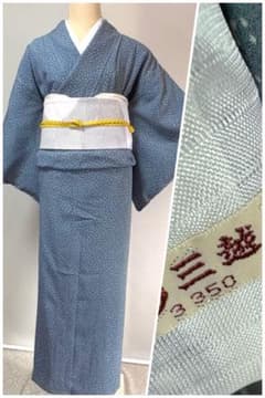水色に白の霰紋 単衣 小紋 正絹縮緬 小柄な方 三越 未使用品 裄64 