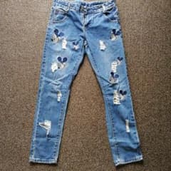 ダメージジーンズ　ミッキー　古着のサムネイル