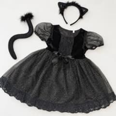 【即日発送可】100cm 黒猫ドレス カチューシャ 尻尾付き ハロウィンのサムネイル