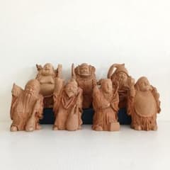 木彫り 七福神 置物 7体セット 一刀彫 彫刻 縁起物 恵比寿 大黒天 骨董
