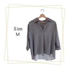 INGNI ギンガムチェック スキッパーシャツ 七分袖 ブラック Mサイズのサムネイル