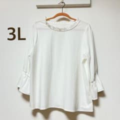 あっこ様専用【3L大きいサイズ】ホワイト フリル襟 キャンディー袖 ブラウスのサムネイル