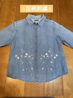 PHD デニムシャツ 花柄刺繍 五分袖のサムネイル