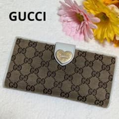 GUCCI❣️グッチ 長財布 GGキャンバス ラブリーハート Wホック レザー