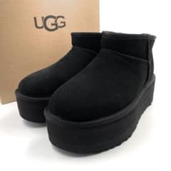 未使用級》UGG アグ 厚底 ムートンブーツ オーストラリア 黒 24.0cm 