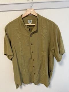GOHEMP 刺繍入り バンドカラー 半袖シャツ オリーブ Lのサムネイル