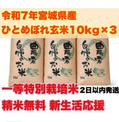 新生活応援令和7年産宮城県ひとめぼれ玄米30kg(10kg×3袋)精米無料