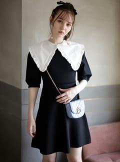【新品未使用】フリルビックカラーニットミニワンピース【10%OFF】のサムネイル