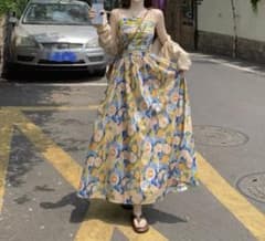 花柄 キャミワンピース ロング丈 M リゾート 夏ワンピのサムネイル