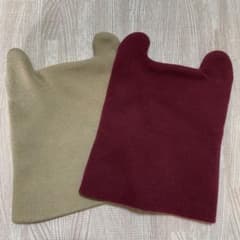 くまみみ　綿100 ニット帽　ベージュ　ワイン　赤のサムネイル