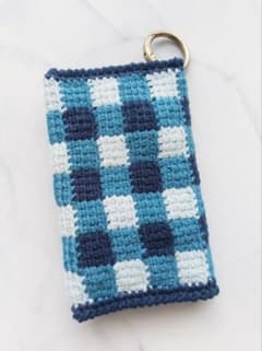 ハンドメイド カードケース アフガン編み ギンガムチェックのサムネイル