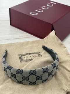 GUCCI GGキャンバス ヘアバンド カチューシャ 箱付 ベージュ ブルー