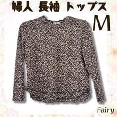 Fairy Women's Long-Sleeved Cut and Sew Top with All-Over Print, Small Floral and Leaf Pattern, Size M
