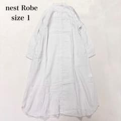 美品】ネストローブ バンドカラー リネンロングシャツワンピース 比翼