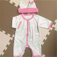 [50〜60]長袖 ロンパース カバーオール&帽子セットのサムネイル