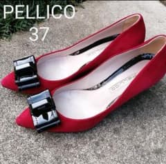希少✨状態◎PELLICO パンプス スエード リボン エナメル 赤系 37のサムネイル