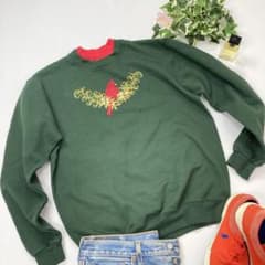 USA 古着　メンズ　スウェット M 刺繍柄　緑　m トレーナー　抜群デザインのサムネイル