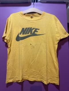 激レア 70s NIKE 風車タグ 染み込み ロゴ Tシャツ 黄 黒　ボロ