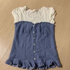 フリル付きタイトフィットTシャツ ホワイト/ブルーのサムネイル