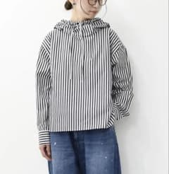 【美品】mizuiroind ミズイロインド ストライプフードシャツ ブラックのサムネイル
