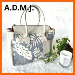 ADMJ A.D.M.J.トートバッグ キャンバス レザー ホワイト ブルー 