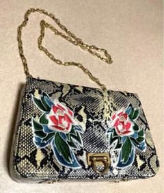 未使用タグ付 PAPILLONNER パイソン柄 ショルダーバッグ チェーン 
