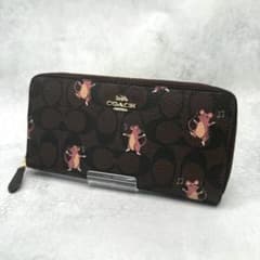 COACH コーチ 長財布 PVC ラウンドファスナー ブラウン 金具ロゴ 美品 