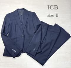 ICB パンツスーツ セットアップ 美シルエット ネイビー ストライプ