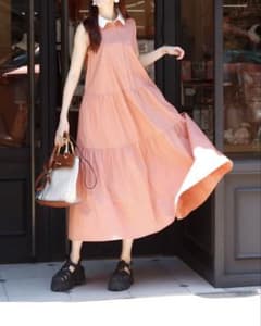 ミルクティー　襟付き ティアード ロングワンピース ピンク ノースリーブのサムネイル