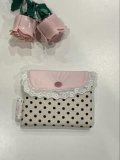ミニポーチ ハンドメイド 韓国 水玉×花柄レースのサムネイル