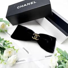 箱付き CHANEL リボンバレッタ ココマーク ヴィンテージ ベロア