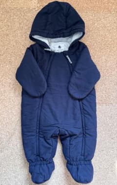 プチバトー フード付きジャンプスーツ カバーオール12m 74 ネイビー