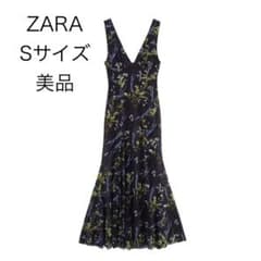 【試着のみ】ZARA ザラ　チュールフラワーロングワンピース　リゾートワンピのサムネイル