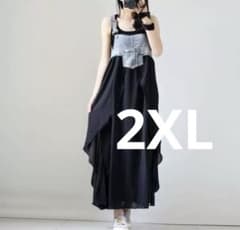 사로펫토 원피스 레이디스 데님 전환 롱 원피스 체형 커버 2XL