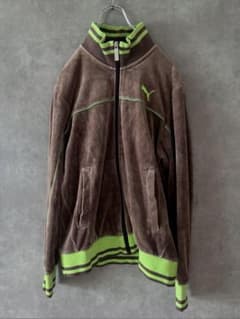PUMAトラックジャケット　ベロア生地 ブラウン×黄緑　Sサイズ　【希少レア】のサムネイル