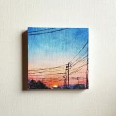 原画 【夕焼けの家路】ミニキャンバス アクリル画 アート 原画 風景画