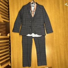 【o様専用】フォーマルスーツ ネイビーチェック5点セットのサムネイル