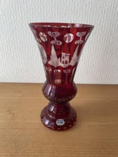 【美品】ボヘミアガラス　花瓶　エーゲルマン（Egermann）　チェコ　グリーン BOHEMIA Cristal - 【新品未使用品】チェコ ボヘミアクリスタル 花瓶の