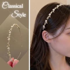 【新品】フローラルパール カチューシャ 繊細 細め ヘアアクセ 結婚式 二次会