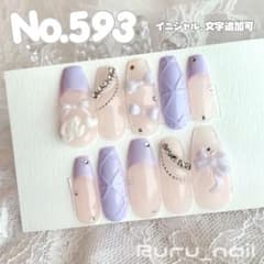 現品セール】【イニシャル付】ネイルチップ♡パープル 紫 量産型地雷
