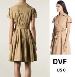 DVF 클리닝 베이지 셔츠 원피스 반소매 US0 XS 봄 여름