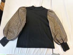 チェック柄シアー素材切替 長袖カットソーのサムネイル